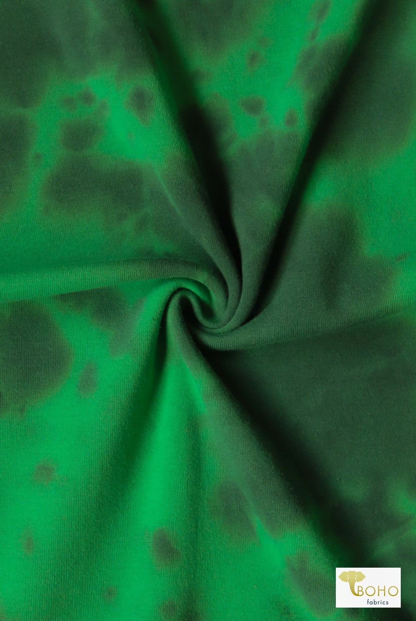 Green Tie Dye Coordinating Ribbing, Rib Flc. SOLD BY THE 1/2 YARD - Boho Fabrics