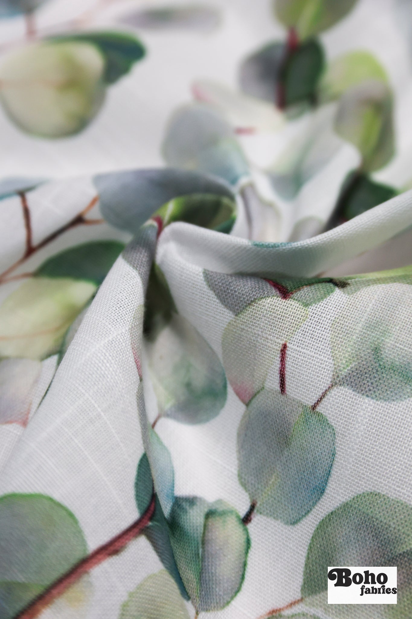 Green Watercolor Eucalyptus Linen-Look Woven Fabric - Boho Fabrics - Home Dec. & Upholstery Fabric