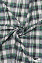 Green, White, & Black Plaid Woven Fabric - Boho Fabrics - Woven Fabric
