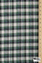 Green, White, & Black Plaid Woven Fabric - Boho Fabrics - Woven Fabric