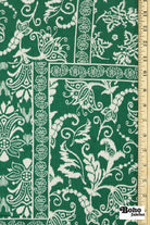 Green & White Ikat-Inspired Floral Patchwork Rayon Crepe Woven Fabric - Boho Fabrics - Crepe, Woven