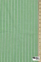 Green with Thin White Stripes Cotton Shirting Woven Fabric - Boho Fabrics - Woven, Fabric