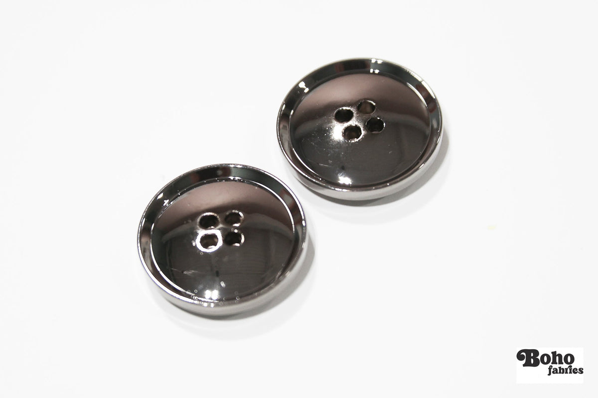 Gunmetal 4-Hole Plastic Buttons. 32L (20mm 13/16"), 36L (23mm / 7/8"), 40L (25mm / 1") - Boho Fabrics - Buttons & Snaps