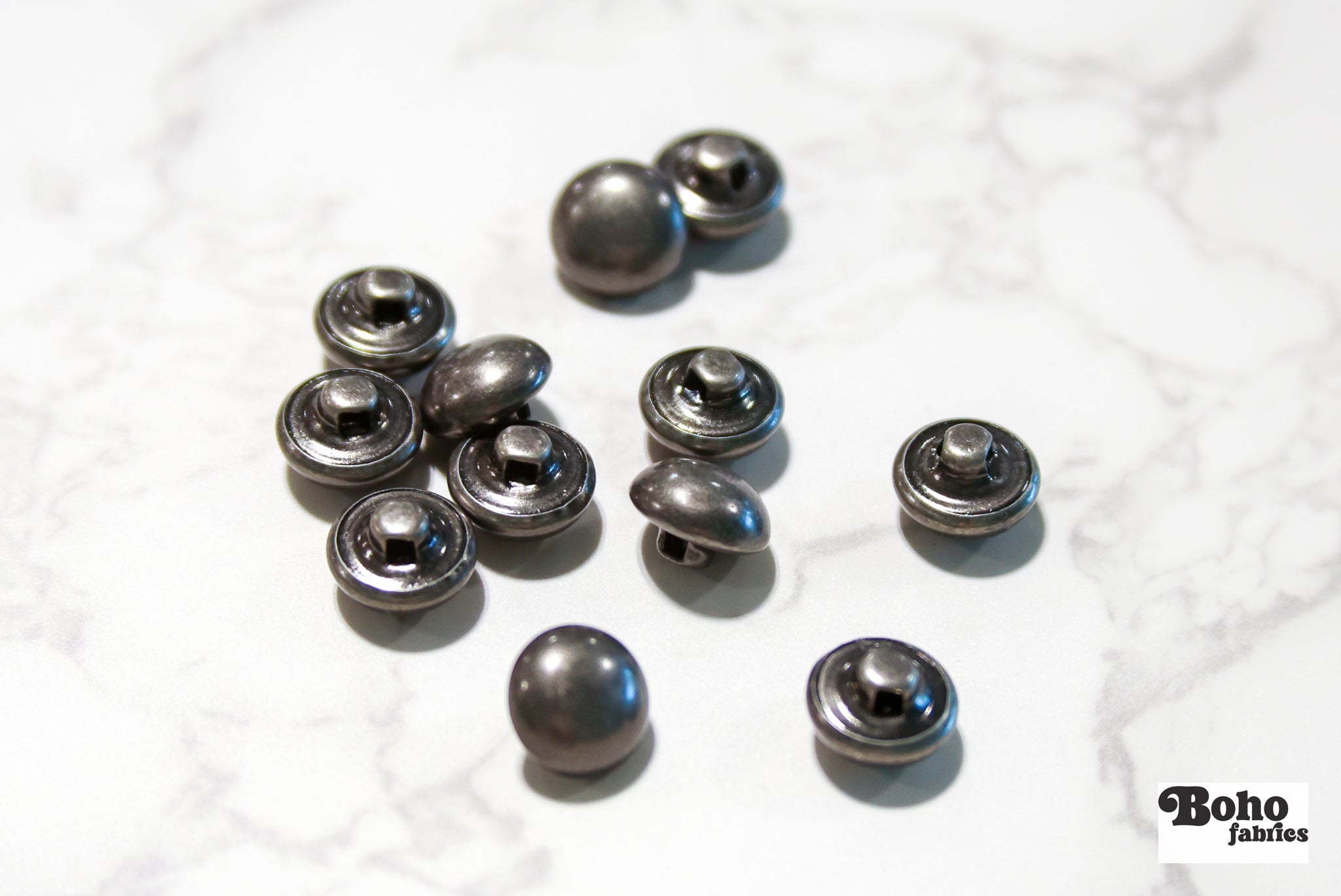 Gunmetal Dome Metal Shank Buttons. 18L (11.5mm / 7/16") - Boho Fabrics - Buttons & Snaps
