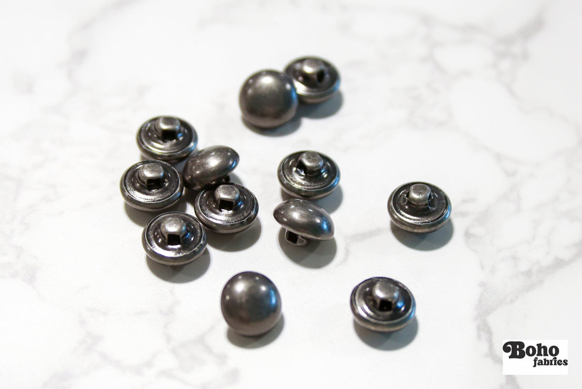 Gunmetal Dome Metal Shank Buttons. 18L (11.5mm / 7/16") - Boho Fabrics - Buttons & Snaps