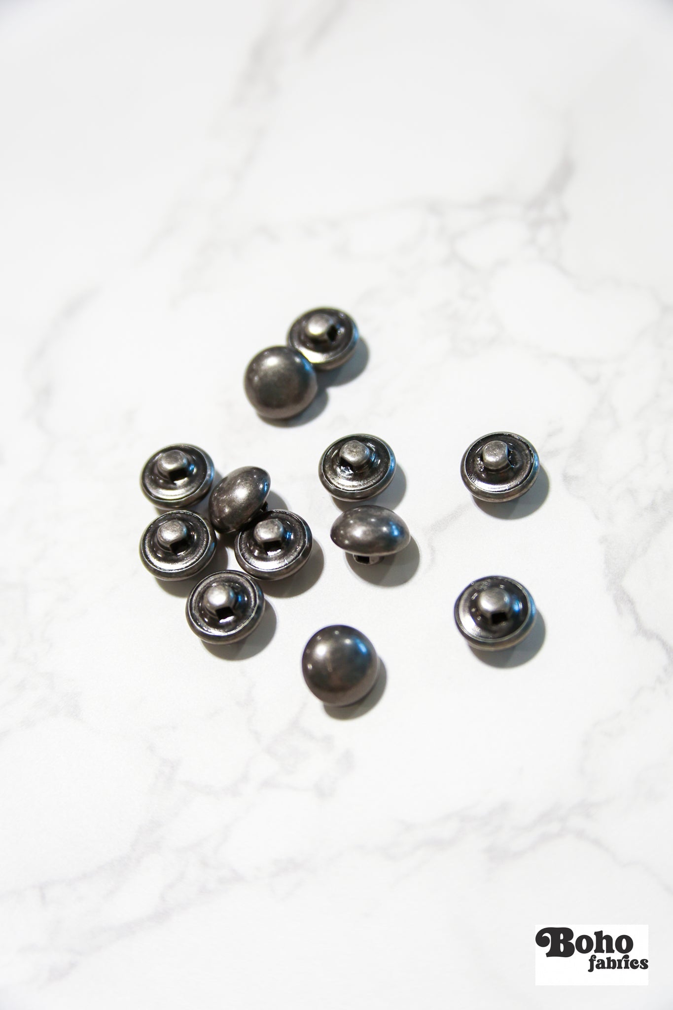Gunmetal Dome Metal Shank Buttons. 18L (11.5mm / 7/16") - Boho Fabrics - Buttons & Snaps