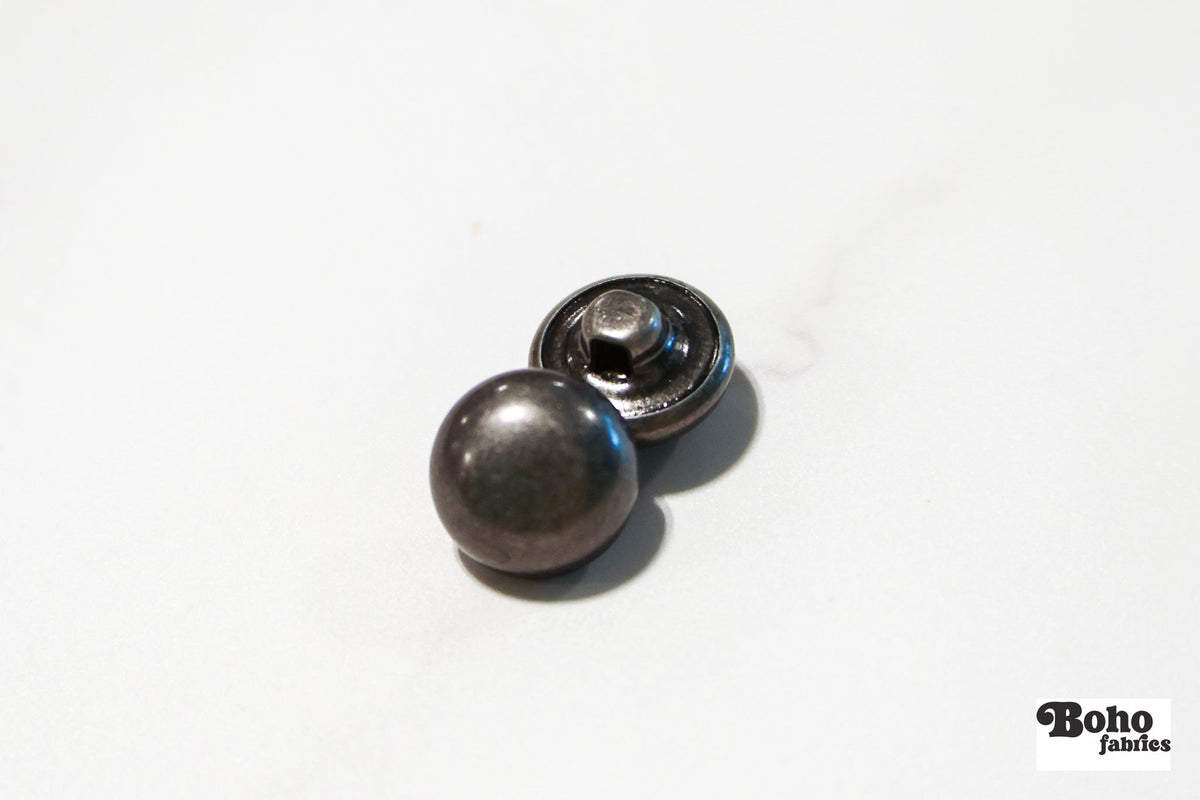 Gunmetal Dome Metal Shank Buttons. 18L (11.5mm / 7/16") - Boho Fabrics - Buttons & Snaps