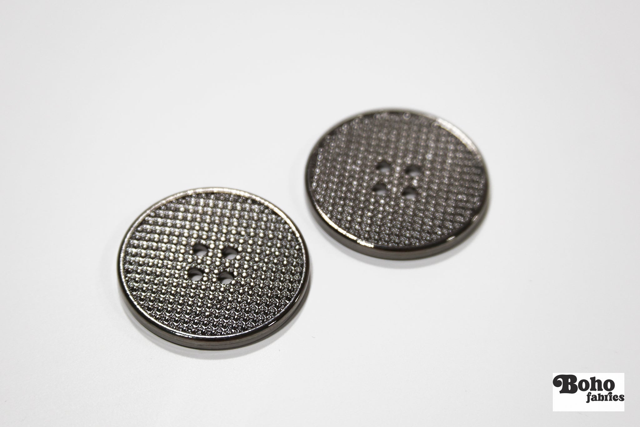 Gunmetal Grid 4-Hole Plastic Button. 32L (20mm 13/16"), 40L (25mm / 1"), 48L (30mm / 1 3/16") - Boho Fabrics - Buttons & Snaps