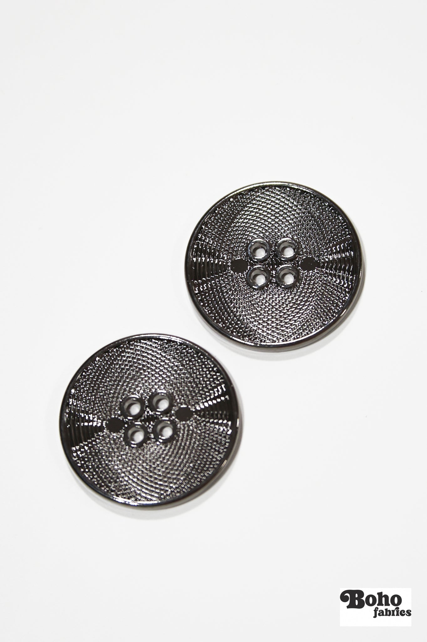 Gunmetal Grid 4-Hole Plastic Button. 32L (20mm 13/16"), 40L (25mm / 1"), 48L (30mm / 1 3/16") - Boho Fabrics - Buttons & Snaps