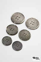 Gunmetal Grid 4-Hole Plastic Button. 32L (20mm 13/16"), 40L (25mm / 1"), 48L (30mm / 1 3/16") - Boho Fabrics - Buttons & Snaps