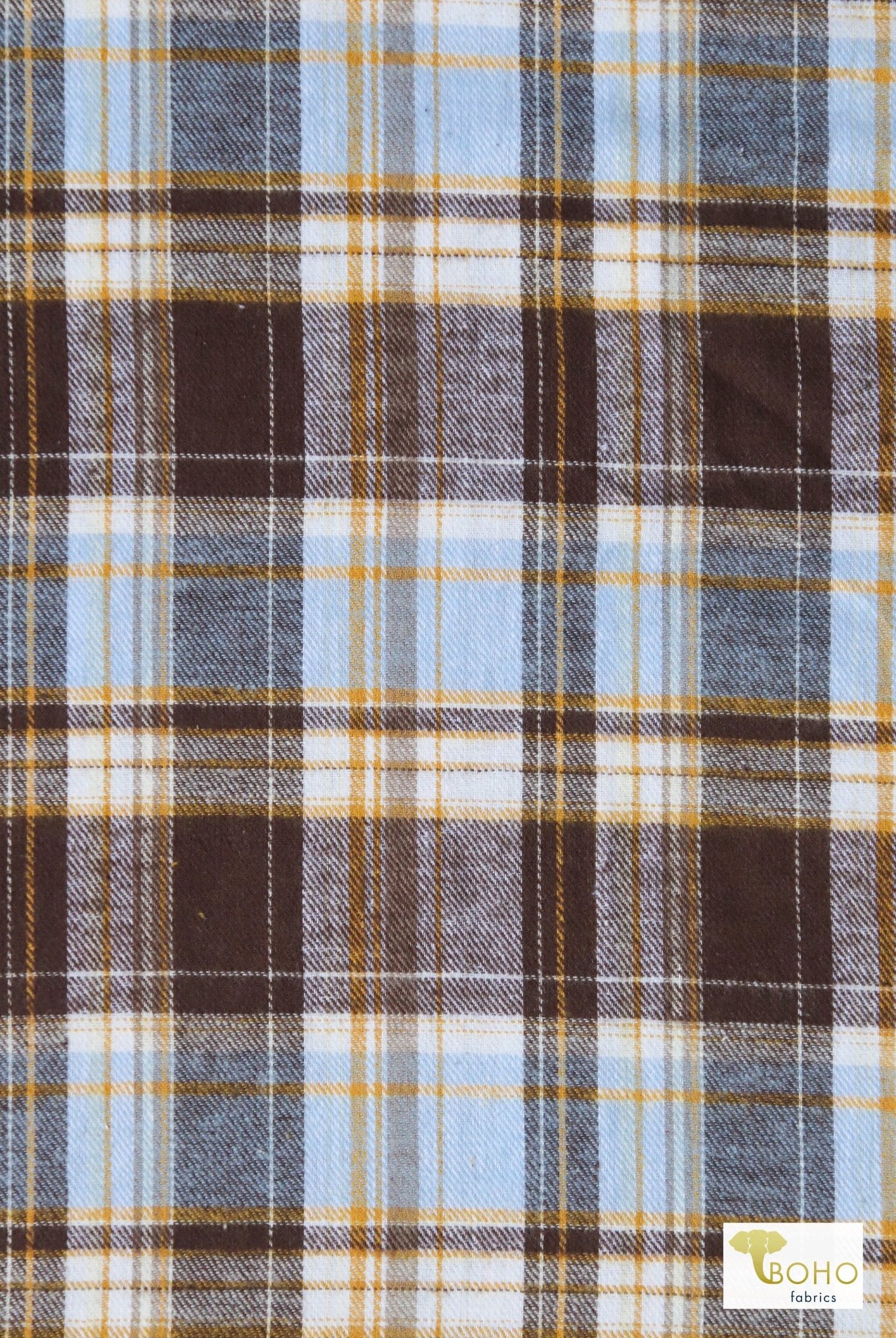 Harvest Blue & Yellow Plaid Flannel, Woven Print - Boho Fabrics