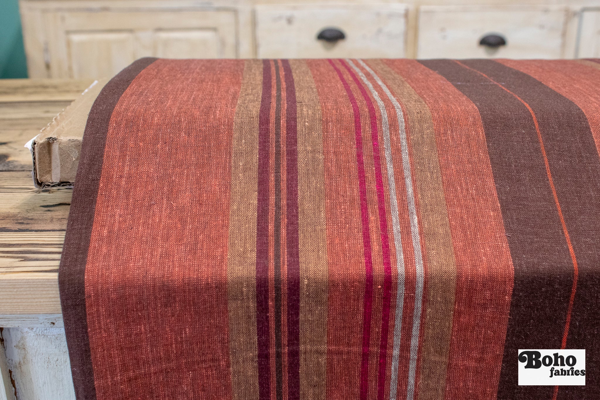 Harvest Stripes, Linen Woven Fabric - Boho Fabrics - Linen, Woven