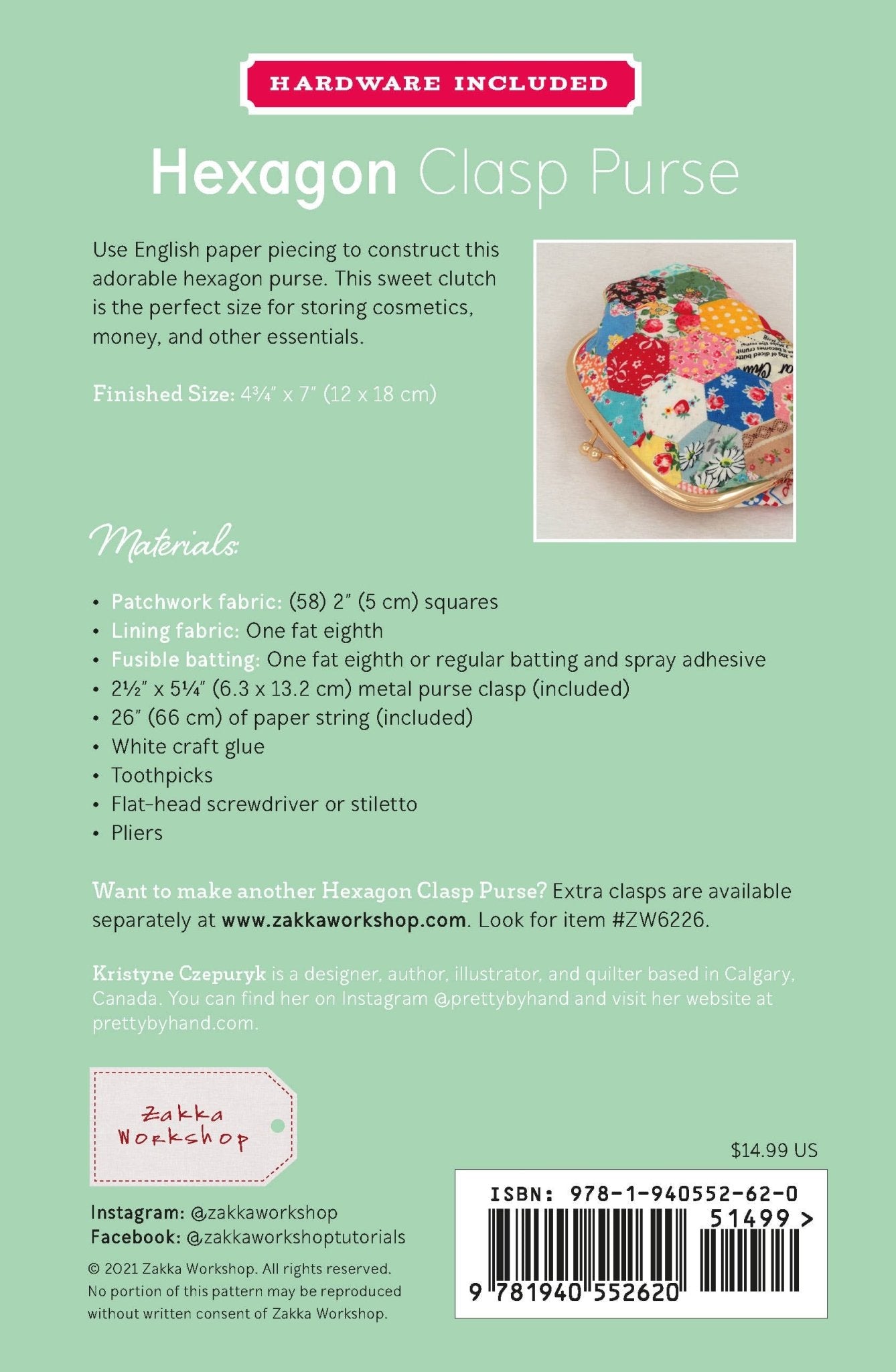 Hexagon Clasp Purse, Sewing Pattern with Hardware - Boho Fabrics - Sewing Patterns