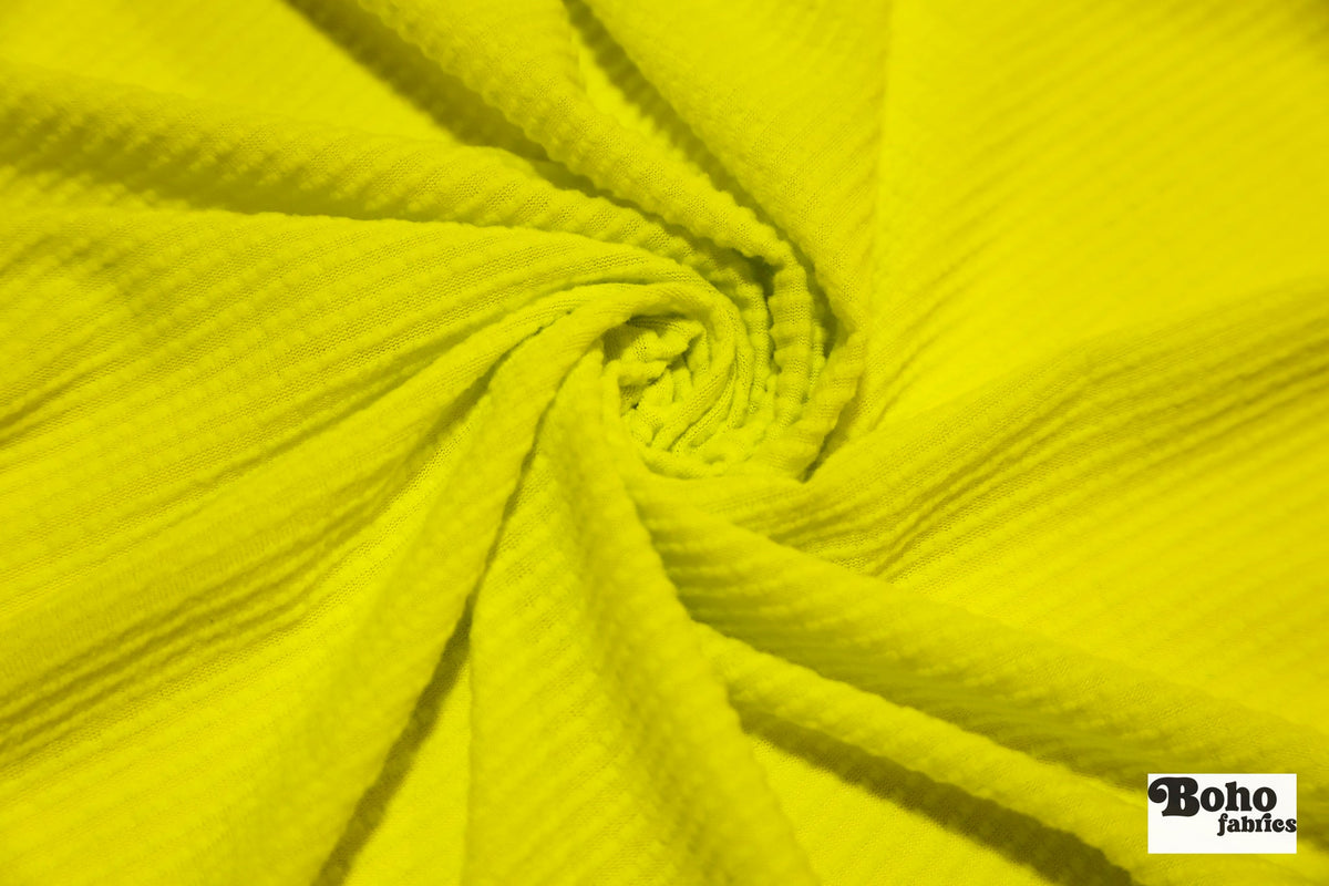 Highlighter Yellow, Power Grid Fleece by Polartec. Performance Knit Fabric - Boho Fabrics - Performance Fabrics