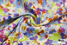 Hillside Posies in Bluebell. Rayon Slub Stretch Woven Fabric - Linen Look - Boho Fabrics - Stretch Woven Fabric