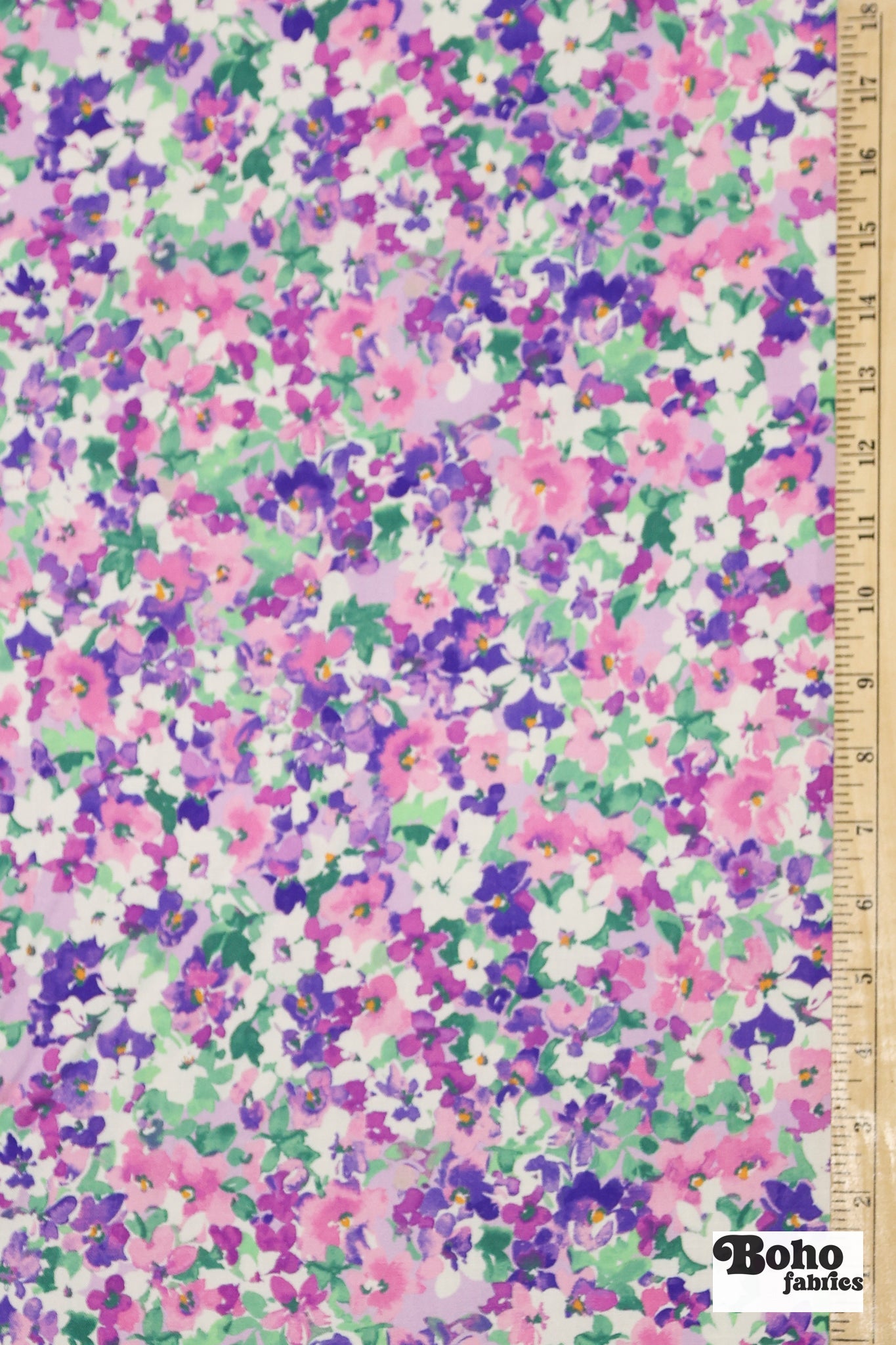 Hillside Posies in Lilac. Rayon Slub Stretch Woven Fabric - Linen Look - Boho Fabrics - Stretch Woven Fabric