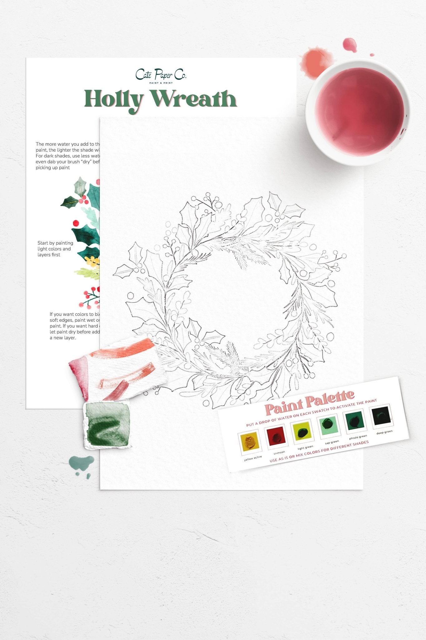 Holly Wreath watercolor painting kit – Boho Fabrics