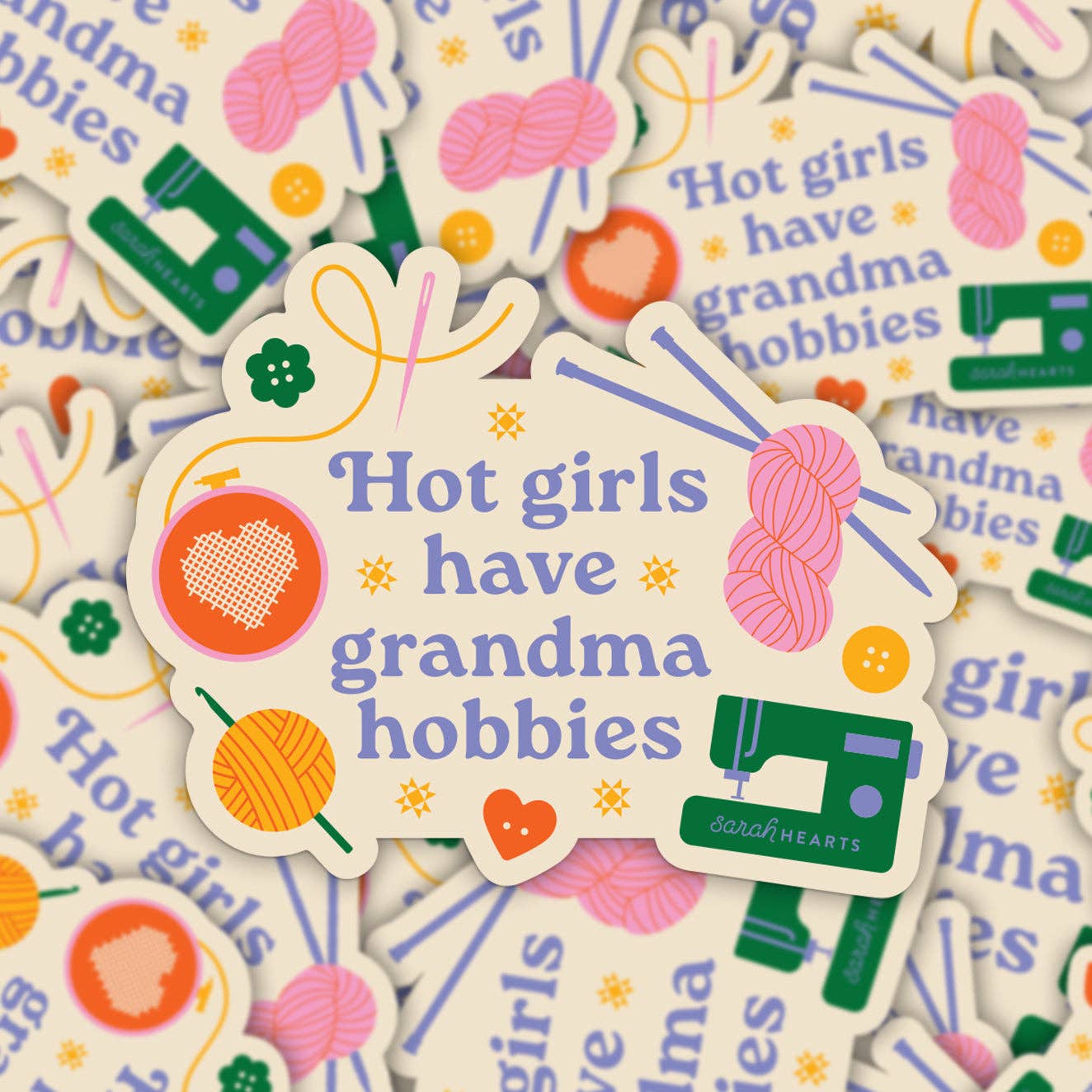 Hot Girls Have Grandma Hobbies Sticker - Vinyl Waterproof - Boho Fabrics - Stickers