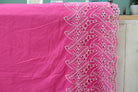 Hot Pink, Retro Tropic Embroidered Florals, Cotton Woven Fabric - Boho Fabrics - Shirting, Woven