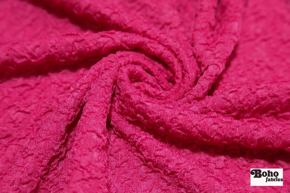Hot Pink Textured Crinkle Knit Fabric. Special Occasion. - Boho Fabrics - Special Occasion Fabric