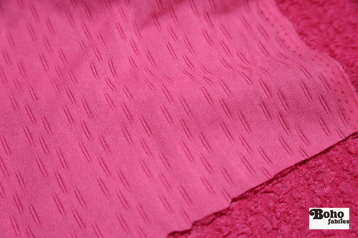 Hot Pink Textured Crinkle Knit Fabric. Special Occasion. - Boho Fabrics - Special Occasion Fabric