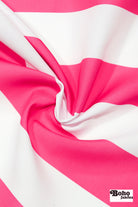 Hot Pink & White, 3" Wide Striped Canvas Woven Fabric - Boho Fabrics - Canvas Fabric