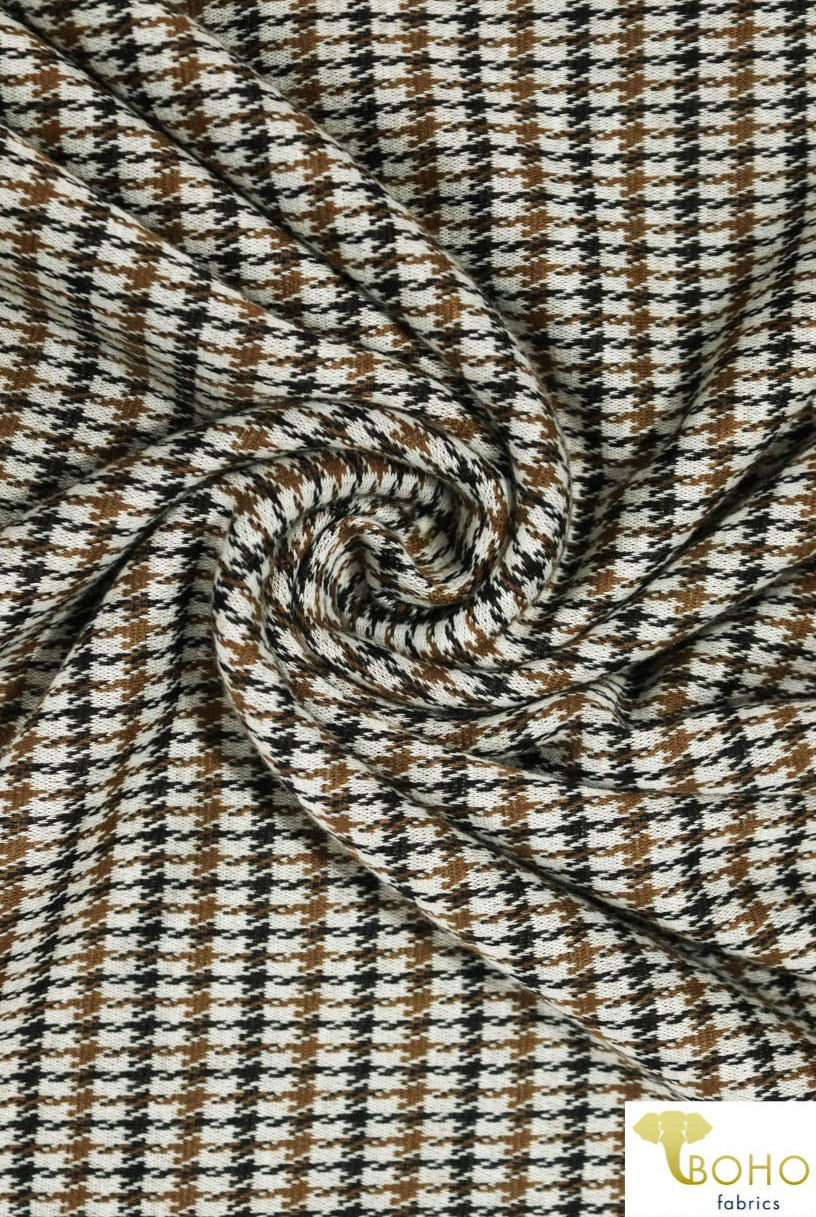 Houndstooth in Brown. Jacquard Knit. JQD-104 - Boho Fabrics