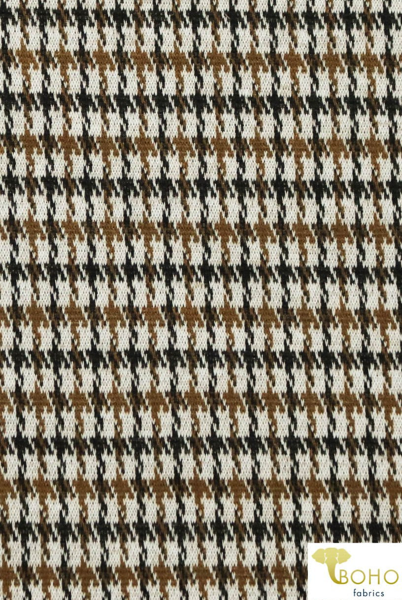 Houndstooth in Brown. Jacquard Knit. JQD-104 - Boho Fabrics