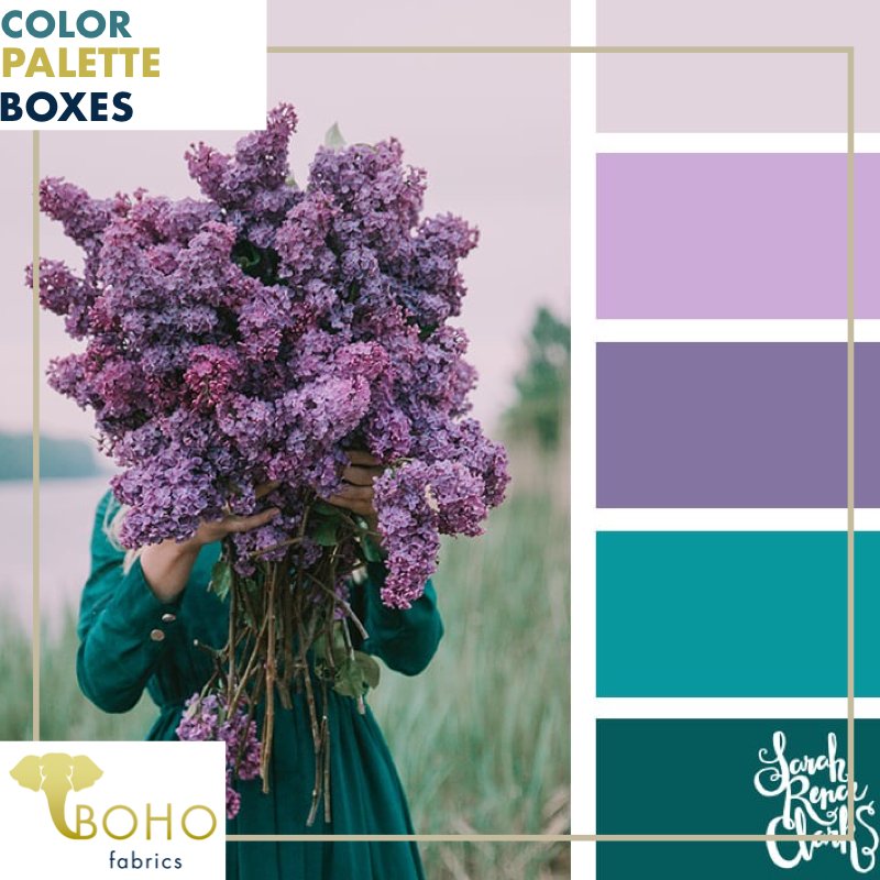 "Hydrangea & Teal", Mystery Color Palette Box. - Boho Fabrics
