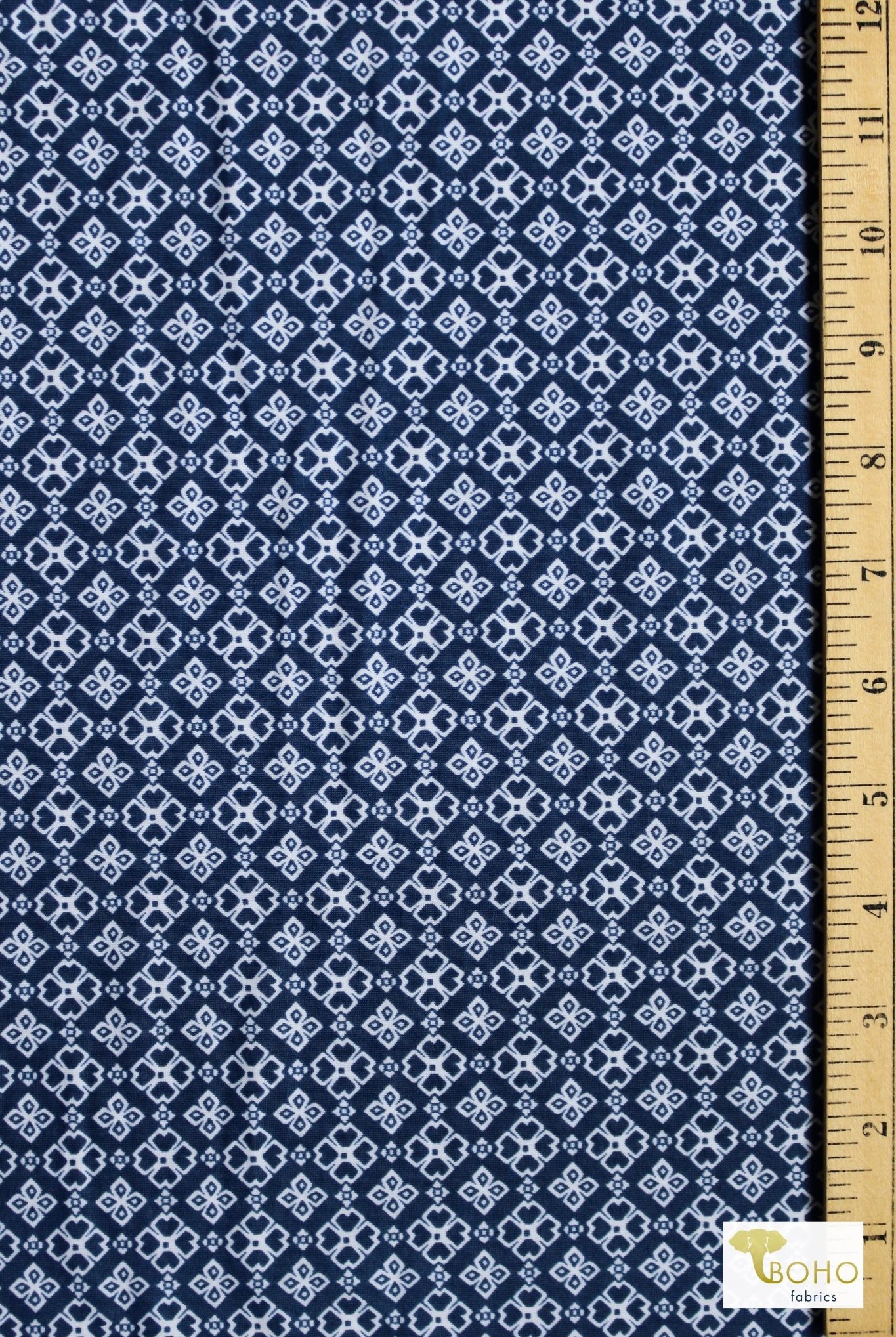 Indigo Kilim Blossoms, Swim/Athletic Knit Fabric - Boho Fabrics - Swim Knit, Printed Fabric