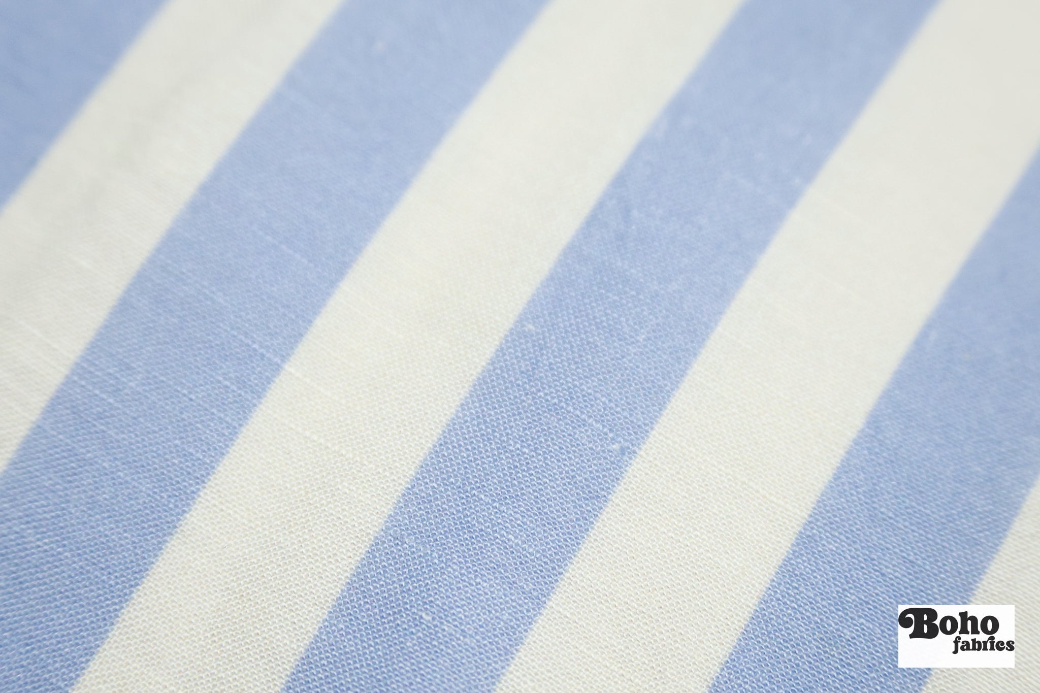Ivory and Light Blue 3/4" Striped Linen Woven Fabric - Boho Fabrics - Woven, Fabric