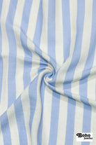 Ivory and Light Blue 3/4" Striped Linen Woven Fabric - Boho Fabrics - Woven, Fabric