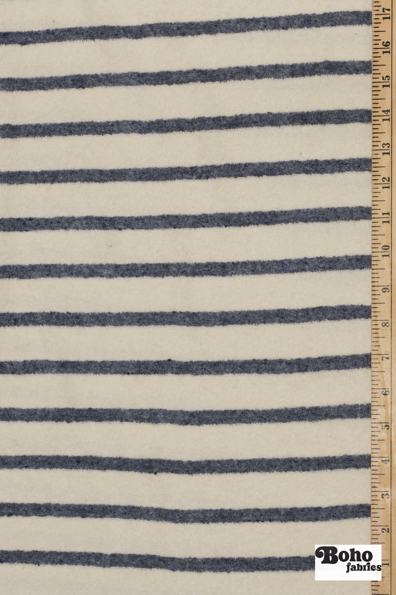 Ivory & Blue Striped Terry Cloth Knit Fabric - Boho Fabrics - French Terry Solid Knit