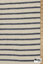 Ivory & Blue Striped Terry Cloth Knit Fabric - Boho Fabrics - French Terry Solid Knit