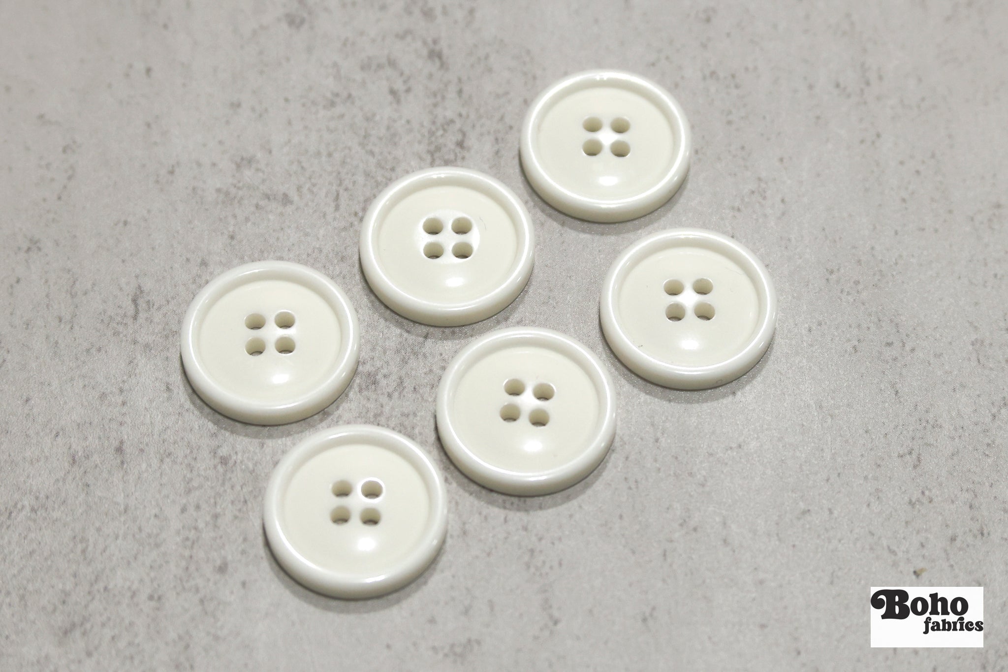 Ivory, Round 4 Hole Bevel Buttons. 34L (21mm/ 13/16") Sold per Package of 25 - Boho Fabrics - Buttons & Snaps