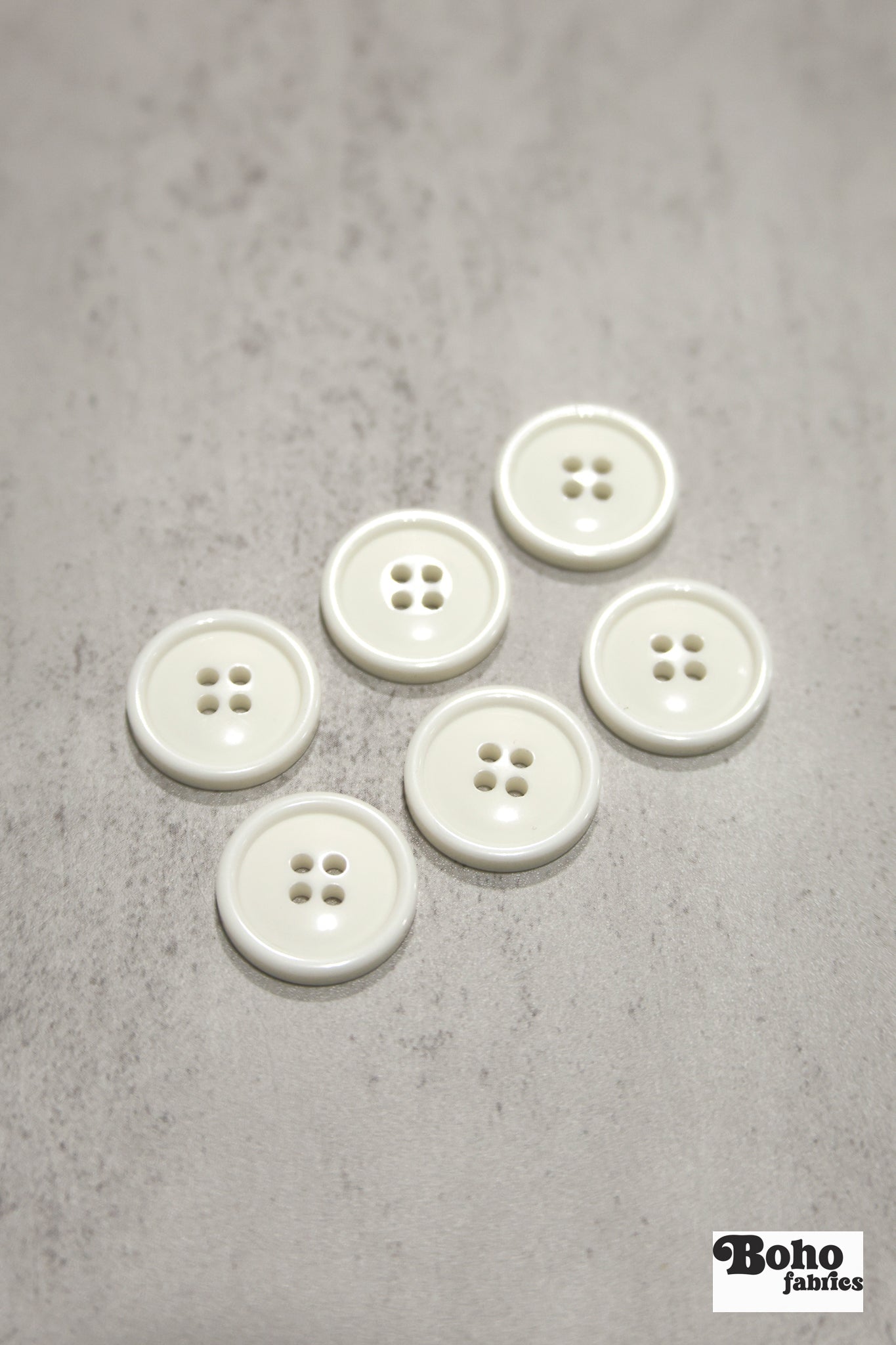 Ivory, Round 4 Hole Bevel Buttons. 34L (21mm/ 13/16") Sold per Package of 25 - Boho Fabrics - Buttons & Snaps