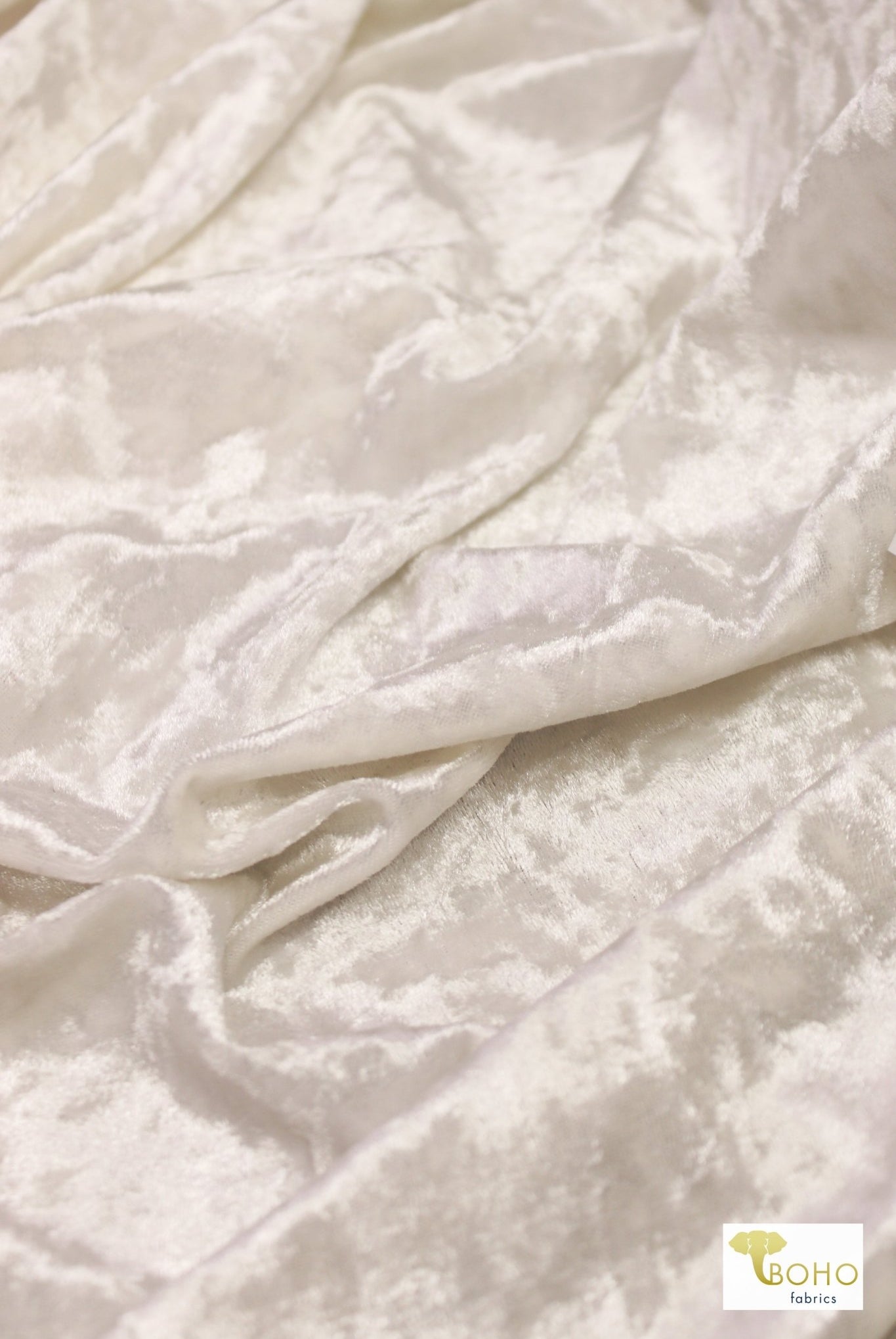 Ivory Snow, Crushed Stretch Velvet - Boho Fabrics