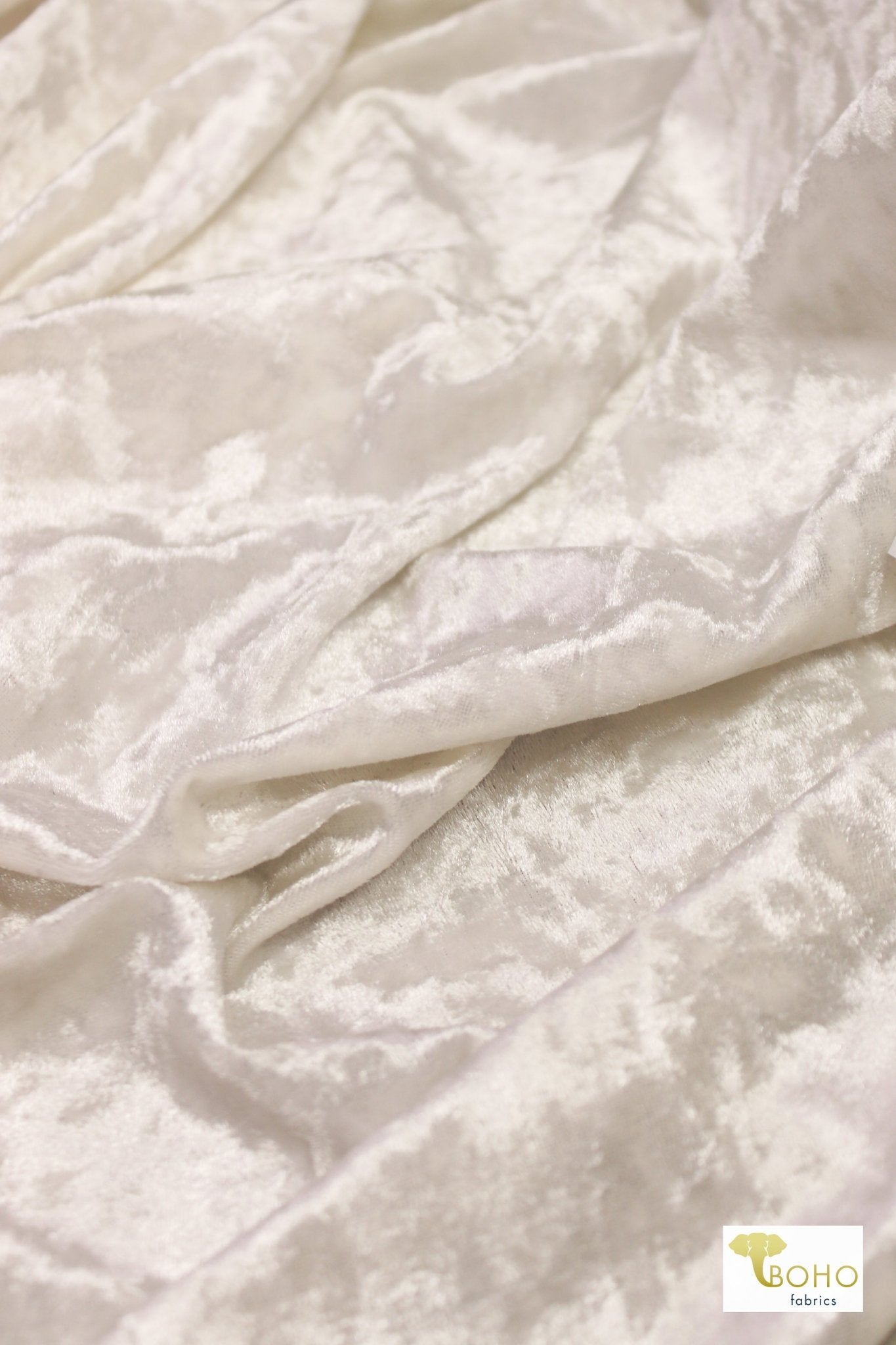 Ivory Snow, Crushed Stretch Velvet - Boho Fabrics