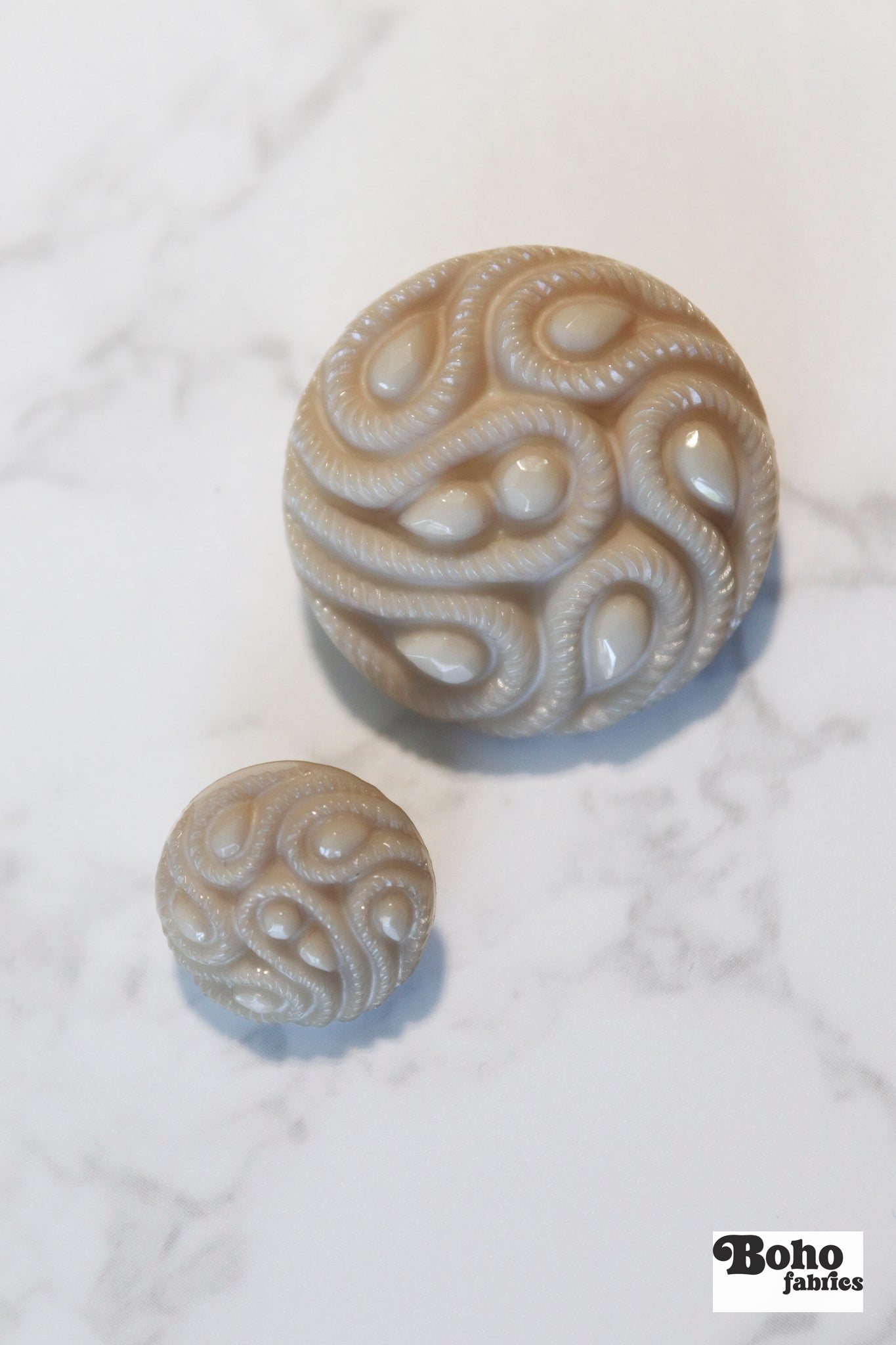 Ivory Stone Paisley Faceted, Plastic Shank Buttons. Available in 15mm (24L) and 28mm (44L) (Copy) - Boho Fabrics - Buttons & Snaps