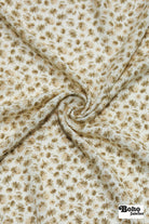 Ivory with Ditsy Tan & Olive Flowers Rayon Crepe Woven Fabric - Boho Fabrics - Crepe, Woven