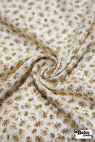Ivory with Ditsy Tan & Olive Flowers Rayon Crepe Woven Fabric - Boho Fabrics - Crepe, Woven