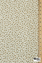 Ivory with Ditsy Tan & Olive Flowers Rayon Crepe Woven Fabric - Boho Fabrics - Crepe, Woven