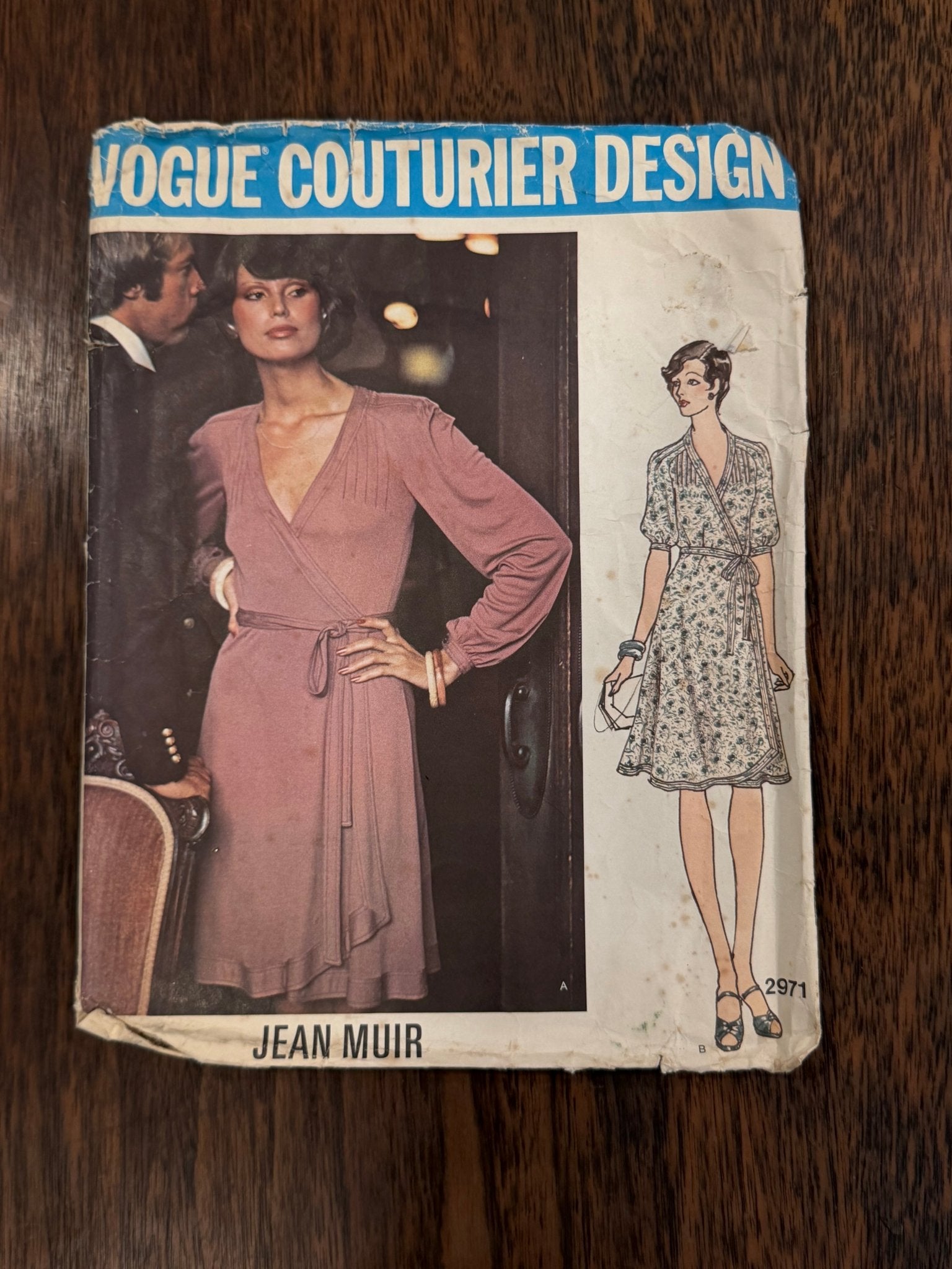 Jean Muir | Vogue Couturier Design Sewing Pattern #2971 — Pin-Tucked Wrap Dress with Raglan Sleeves, Size 14, Vintage 1973 - Boho Fabrics - Sewing Patterns