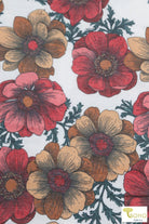 Joanie Retro Florals on Burnt Orange, French Terry Knit Print FTP-324-RED - Boho Fabrics