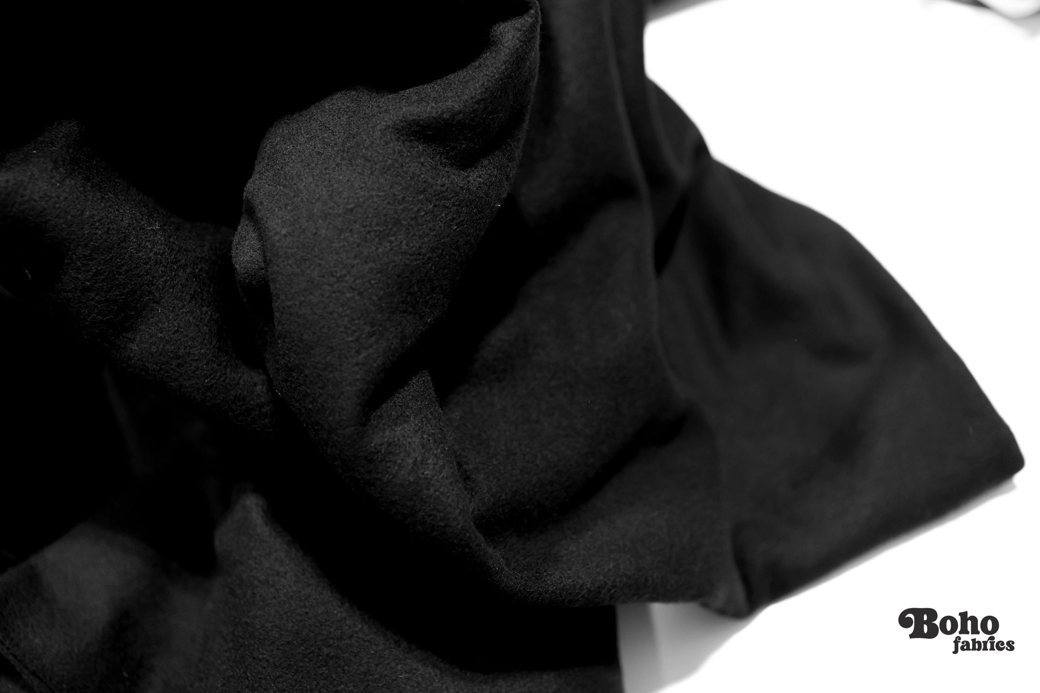 Just for VIP's! Sneak Peek, Black, Italian Melton Wool - Boho Fabrics - 