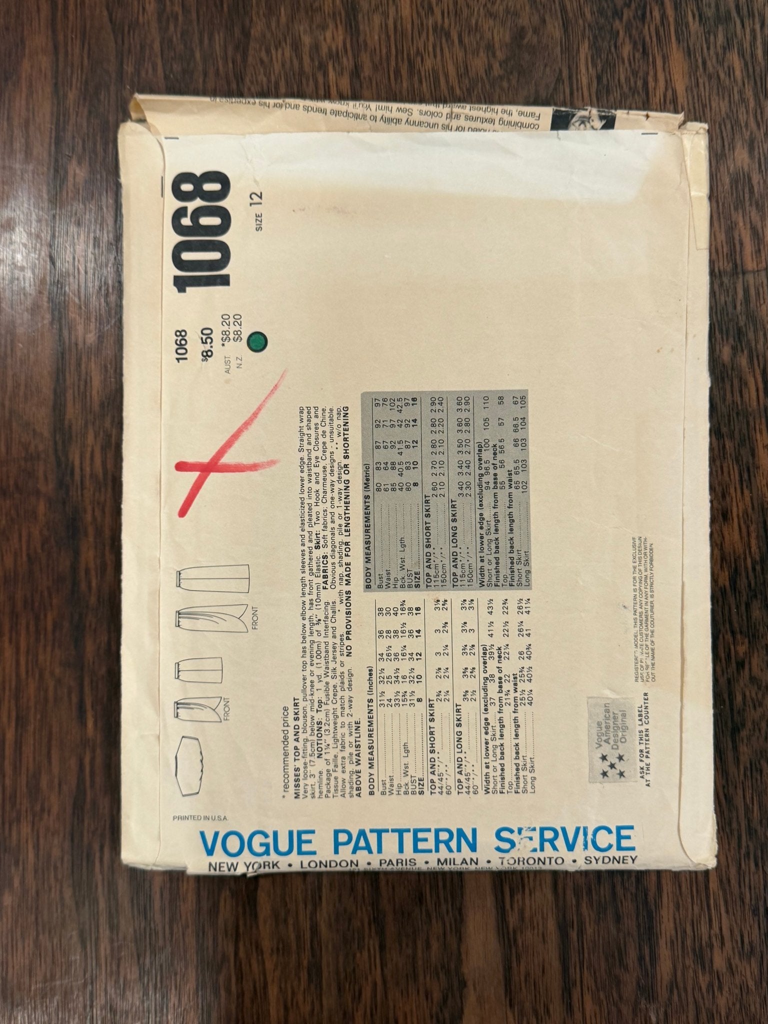 Kasper | Vogue American Designer Sewing Pattern #1068 — Blouson Top & Wrap Skirt, Size 12, Vintage 1983 - Boho Fabrics - Sewing Patterns