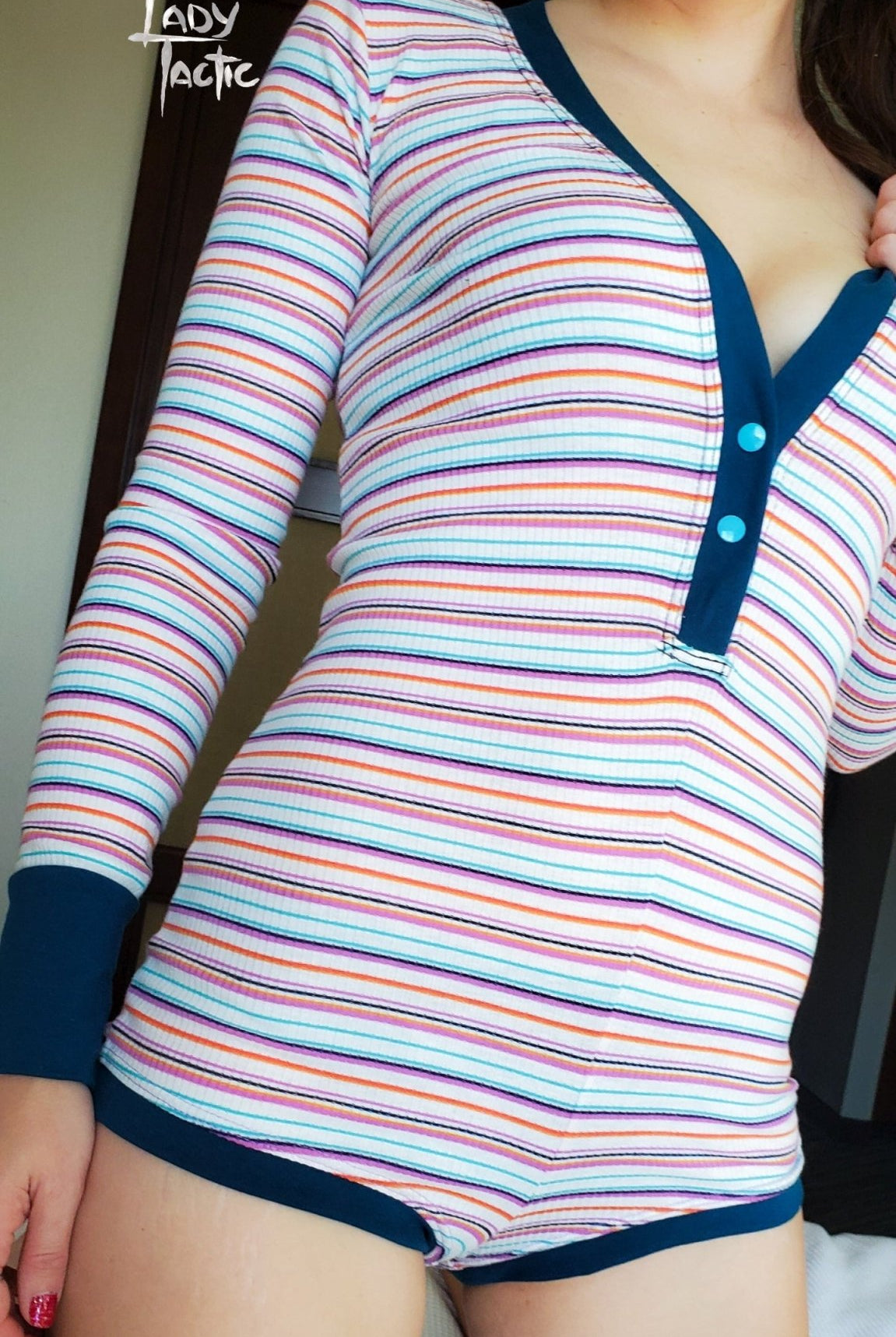 Keira Stripes. Purple, Teal, Navy & Coral Stripes on White Rib Knit. RIB-120 - Boho Fabrics