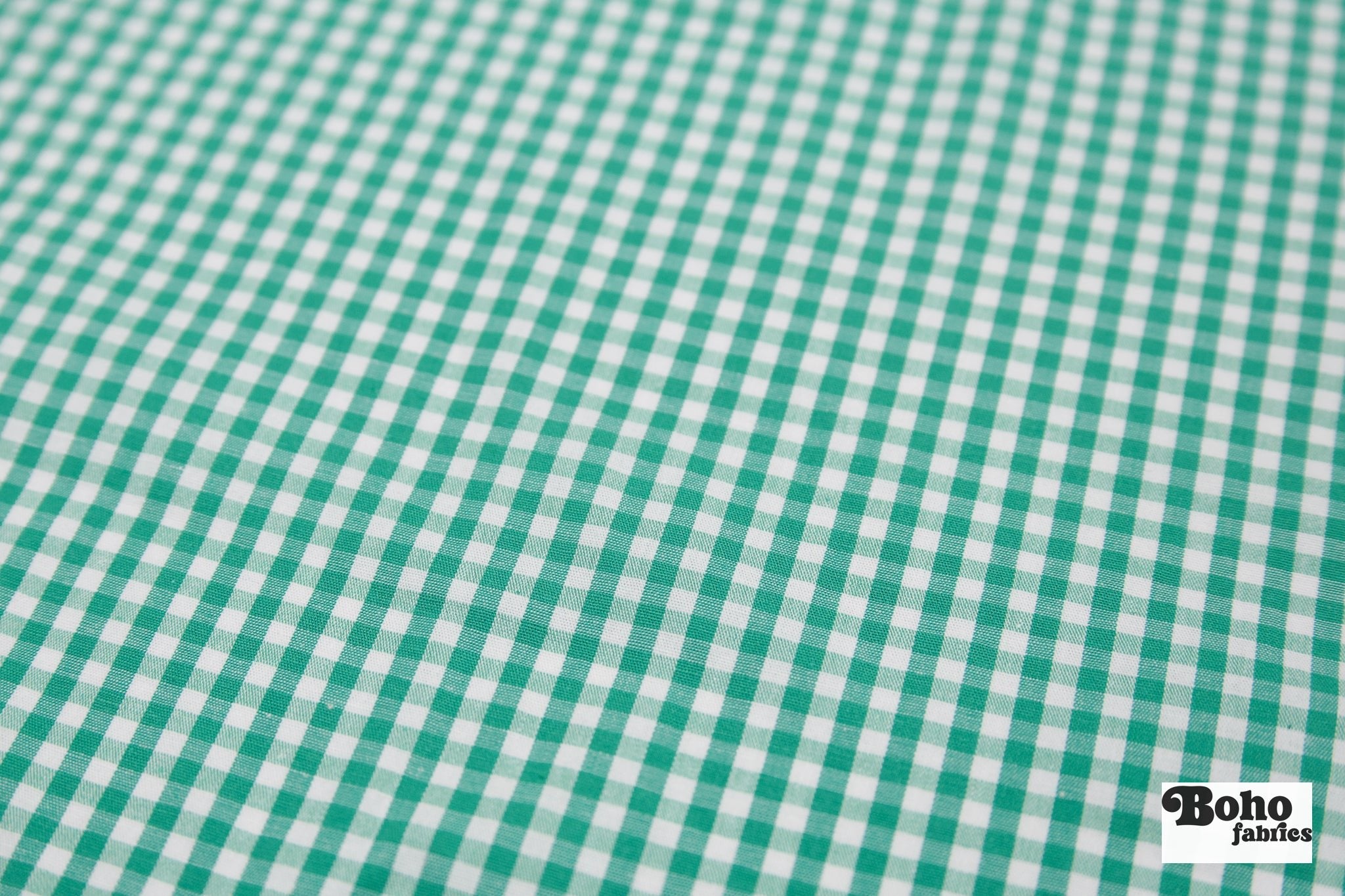 Kelly Green and White Gingham Cotton Woven Shirting Fabric - Boho Fabrics - Woven, Fabric