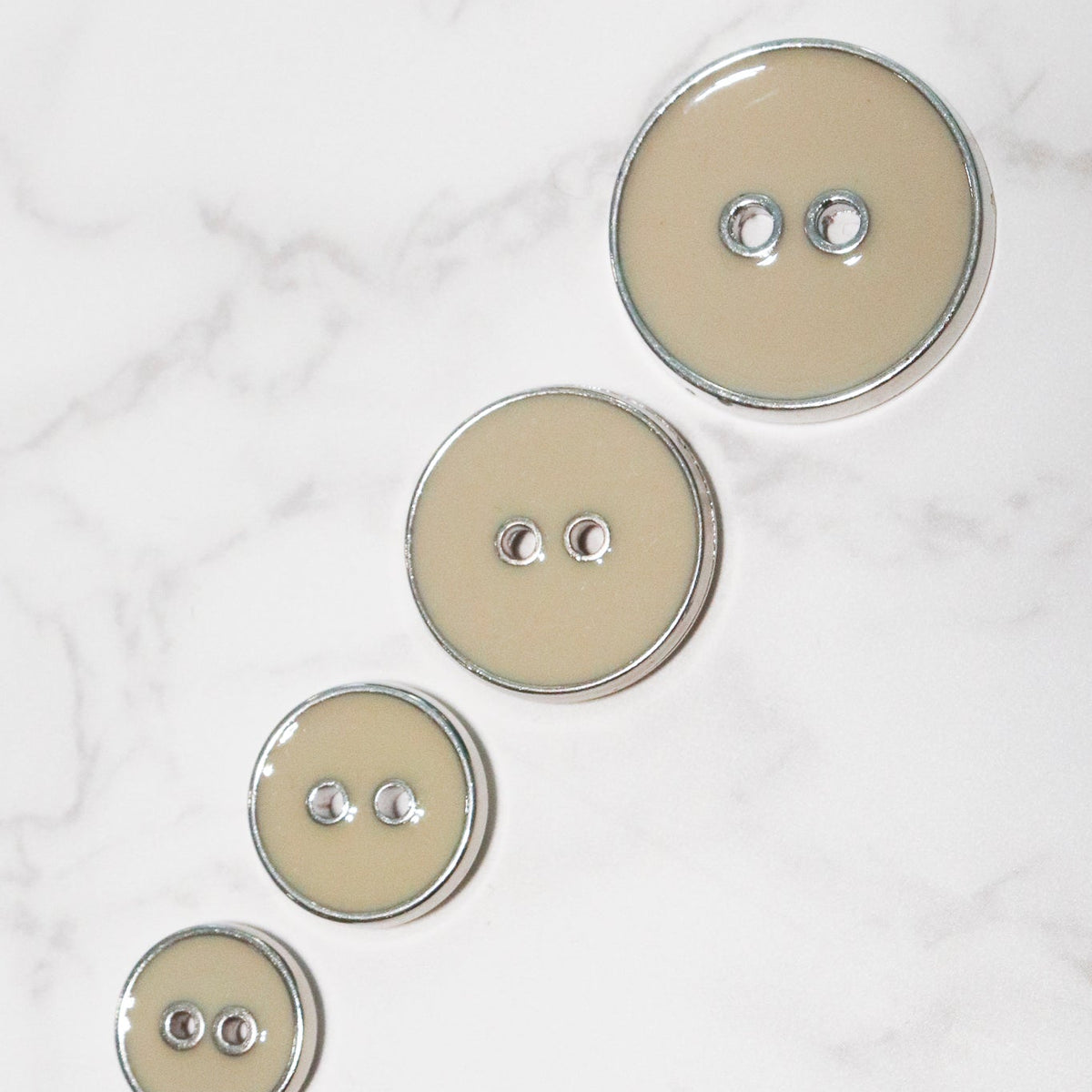 Khaki Silver Rimmed Two-hole Buttons. Available in 12.5mm (20L), 15mm ...