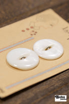 Lady Washington Vintage Mother of Pearl Button Card — 24mm Large White Buttons, Set of 2, Flower Stem Card, 1920s–30s - Boho Fabrics - Buttons & Snaps
